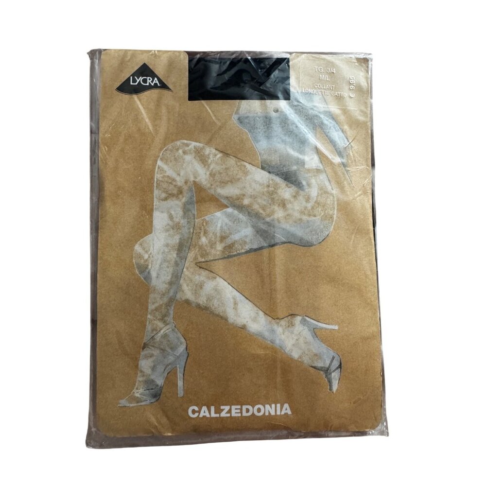 Black Calzedonia‎ Collant Moda Nero Fashion Tights W/ Lycra M/L Italy Pantyhose